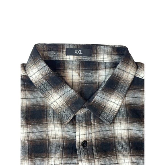 Men's Brown Plaid Button Up Long Sleeve Shirt Sz XXL - Picture 4 of 7